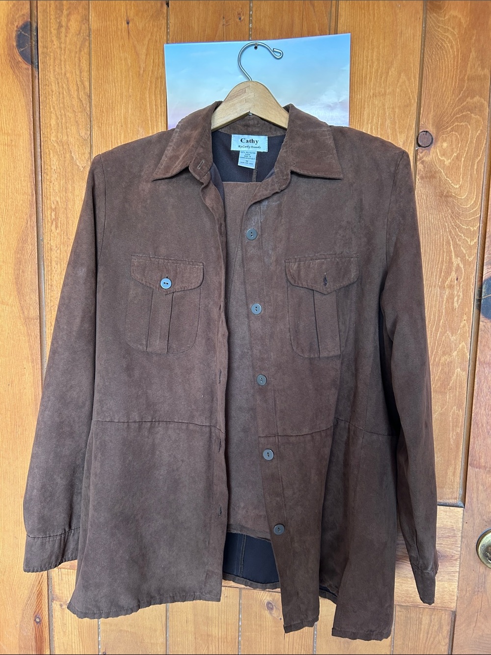 Suede Brown Women's Button-Front Jacket with smart matching pants